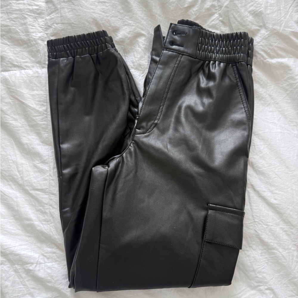 Abercrombie & Fitch Black Faux Leather Cargo Pants